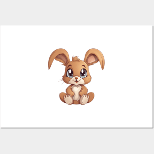 Cute Cartoon Brown Baby Bunny Rabbit Illustration Posters and Art